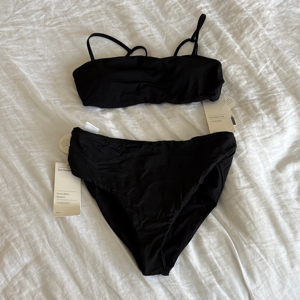Vuori Black Two-Piece Bikini - Bandeau Top with Straps & High-Waist Bottoms